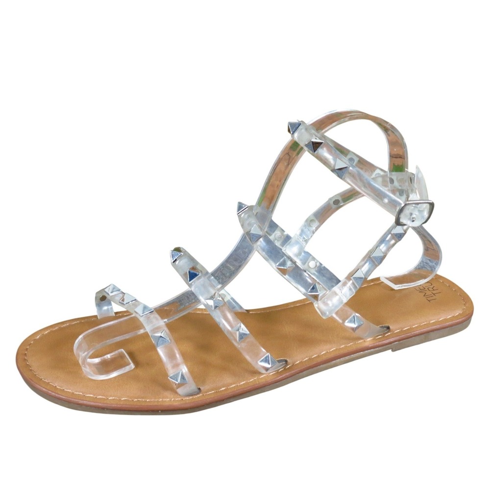 Time and Tru Studded Gladiator Women Sandals Size 10 Casual Clear Silver Tan